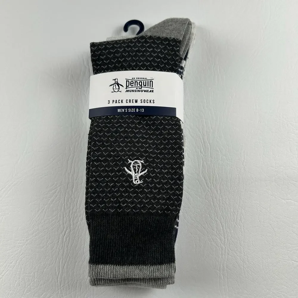 Original Penguin Men’s 3 Pack Crew Dress Socks Gray Blue Striped Size 8-13 NWT